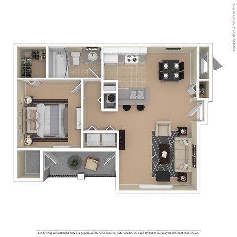 Floor plan for 1 bed, 1 bath, 812 sqft